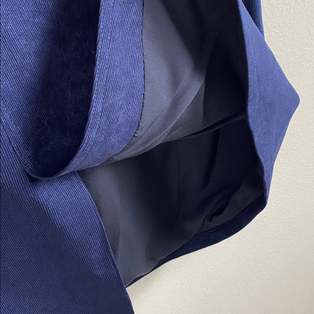 Vee Corduroy Midi Skirt | Lined, Front Slit, 2 Pockets | Navy/Gold - Picture 13 of 15
